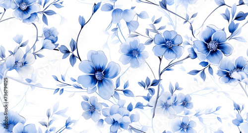 a blue flower design on white background