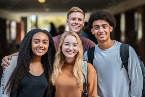 Multiracial Diverse Group of Happy Students in College or University