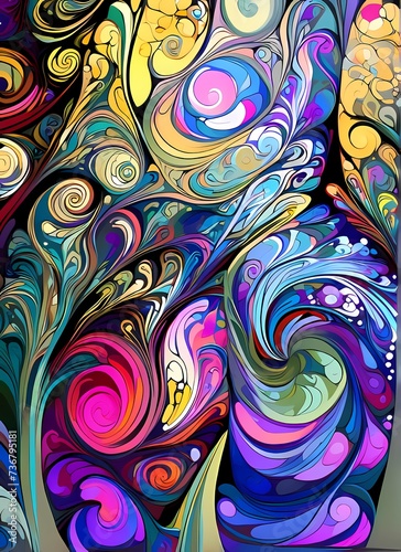 An abstract artwork with swirling colors and patterns.