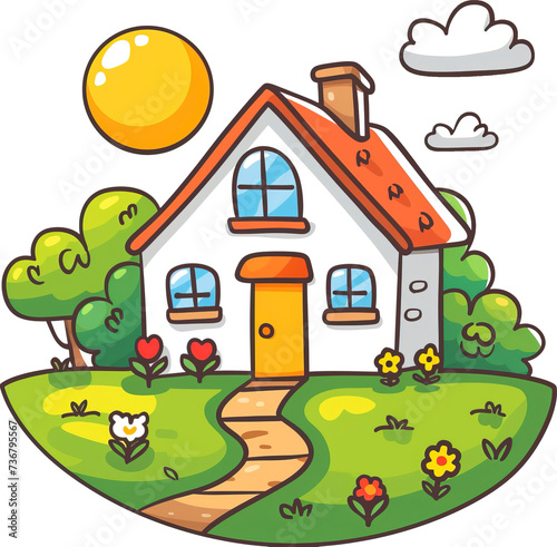 Cartoon style house isolated on transparent background. PNG