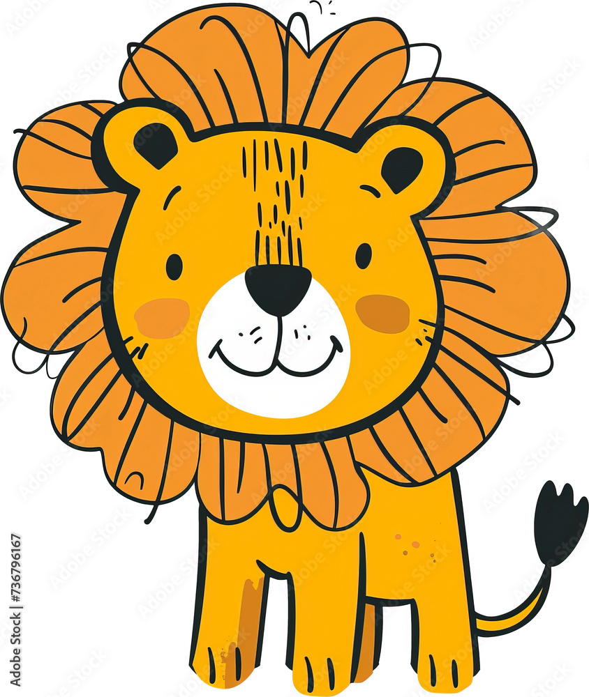 Obraz premium Cartoon style lion isolated on transparent background. PNG