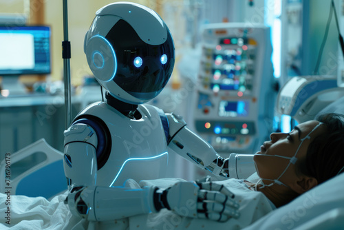A robot with artificial intelligence is taking care of the patient