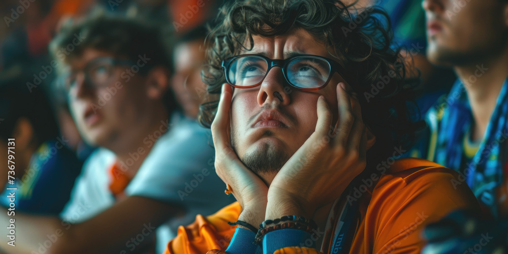 soccer fan suffering in the stands because of his team's defeat