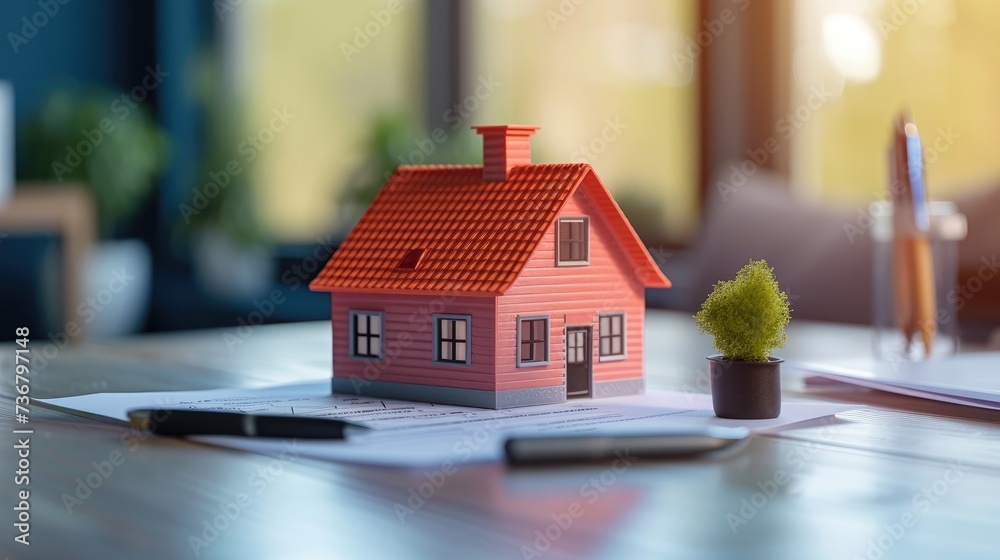 A holographic 3D render model showcases a small living house on a table in a real estate agency, Ai Generated. A holographic 3D render model showcases a small living house on a table in a real estate agency, Ai Generated.