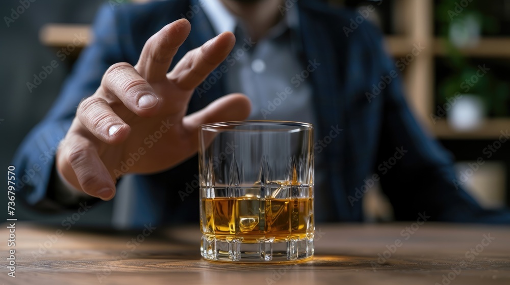 man avoids drinking whiskey. Ai Generated