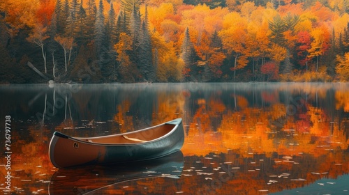 Fototapeta Naklejka Na Ścianę i Meble -  A forest lake mirrors autumn's symphony, reflecting vibrant foliage in nature's tranquil canvas, Ai Generated