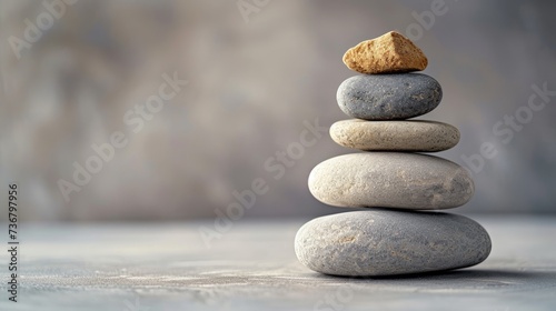 Zen stone composition epitomizes minimalistic simplicity and tranquil ambiance. Ai Generated