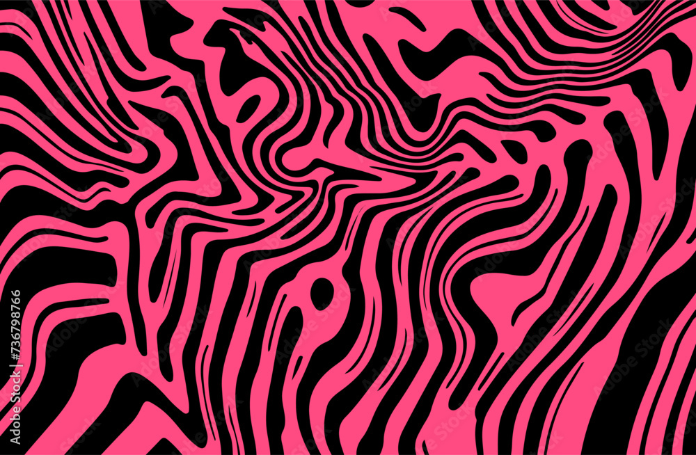 Black and pink abstract geometric distorted pattern. Psychedelic op art style.