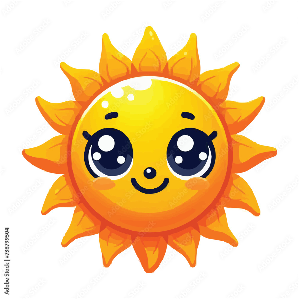 a smiling sun with big eyes and a smile on it's face is shown vector illustration