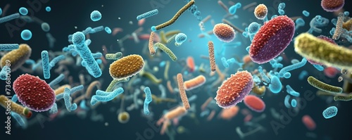 Floating of microscopic bacteria molecule, virus or germs illustration, human immune © Gethuk_Studio