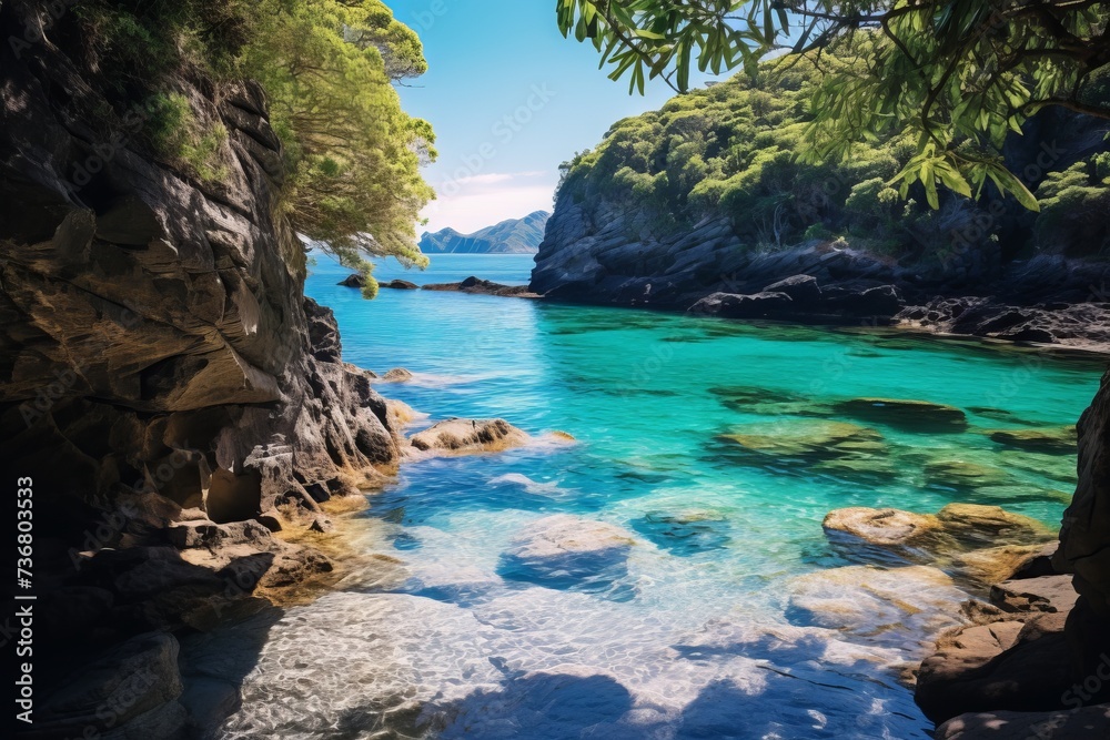A secluded cove with crystal clear waters