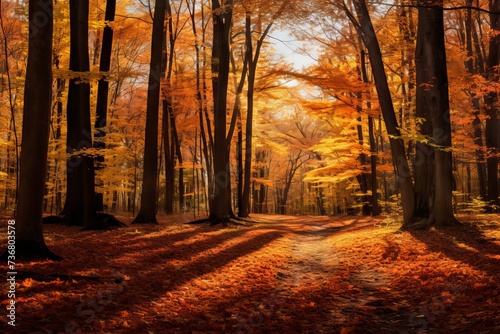 A serene forest glade with vibrant, autumnal colors © KerXing