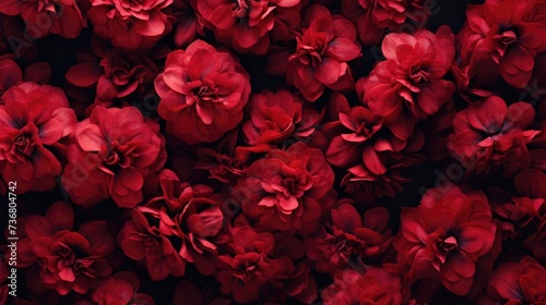 Red flowers, close-up with selective focus and dark blurred background. Beautiful, rich background.