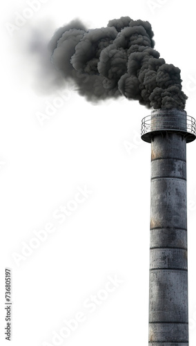 Factory chimney with black smoke isolated on transparent background. PNG photo