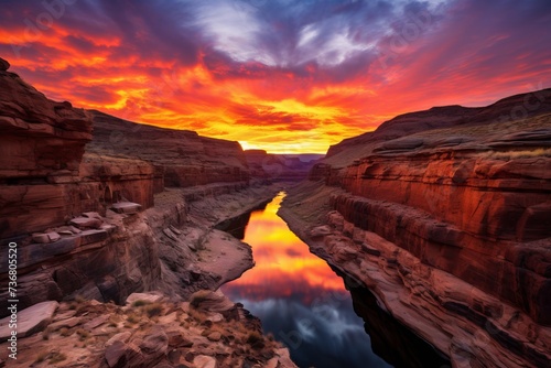 The fiery hues of a canyon at sunrise