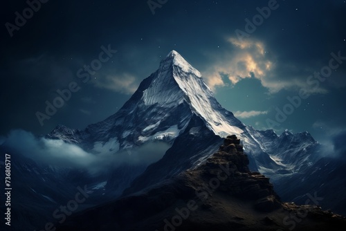 The majesty of a mountain peak against a full moon © KerXing