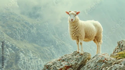 footage of a sheep on a mountain photo