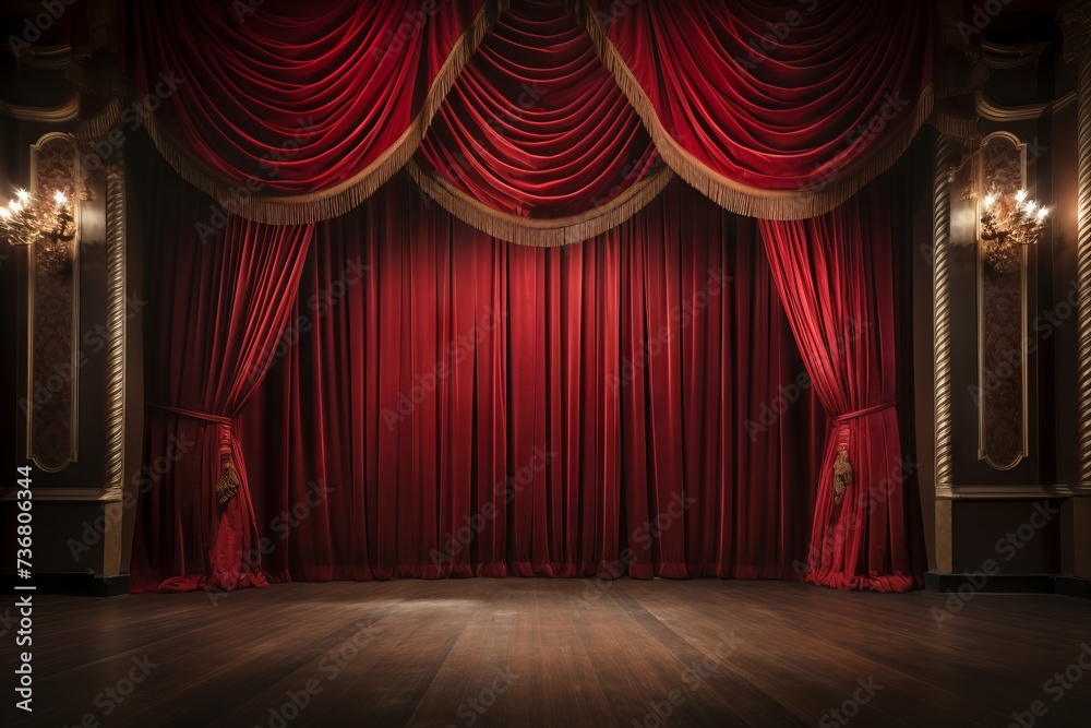 Theater curtains opening for a captivating show Theater curtains opening for a captivating show