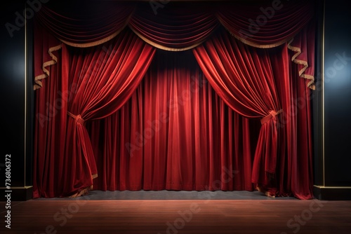 Theater curtains opening to unveil a performance