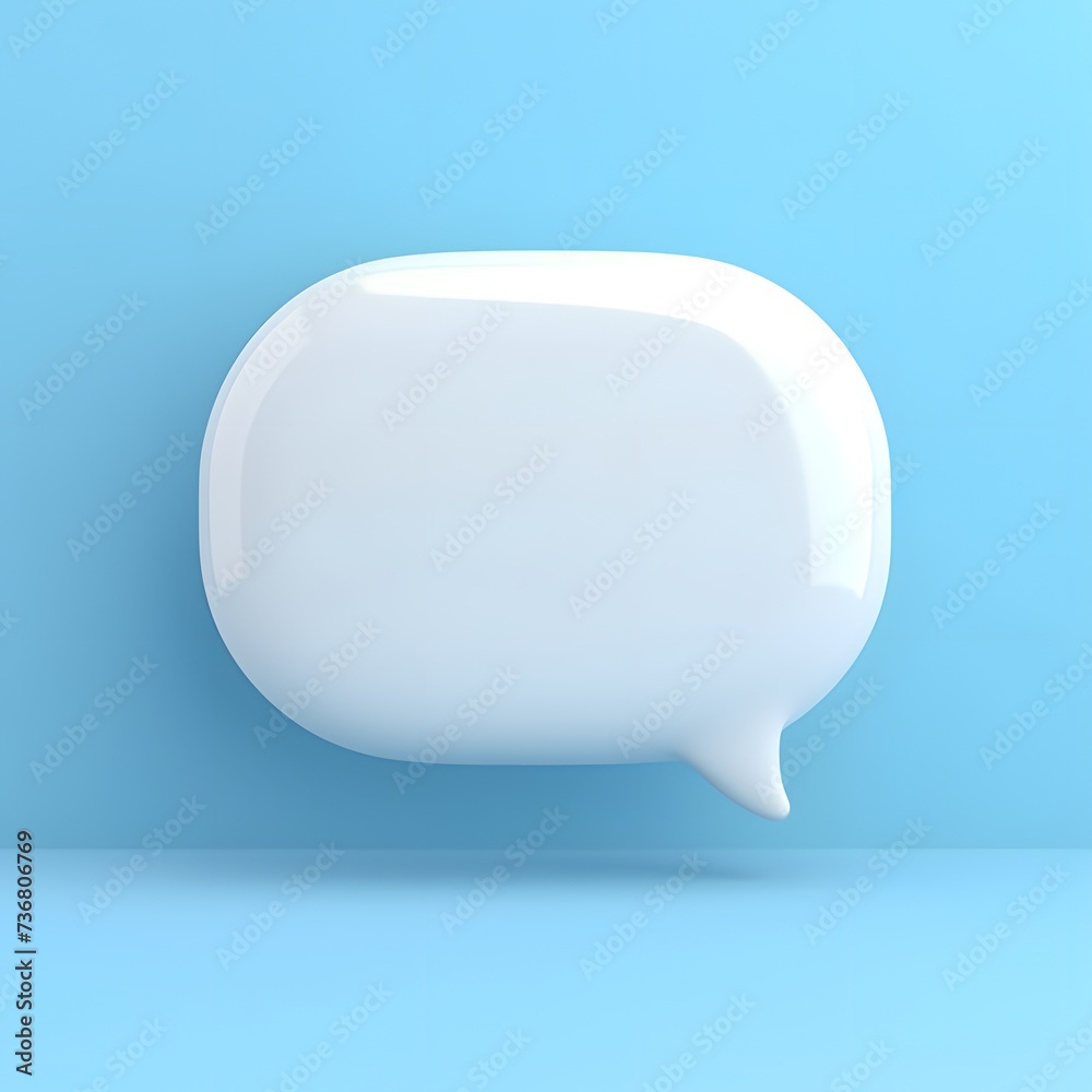 whait plastic soft speech bubble against blue background. whait plastic soft speech bubble against blue background.