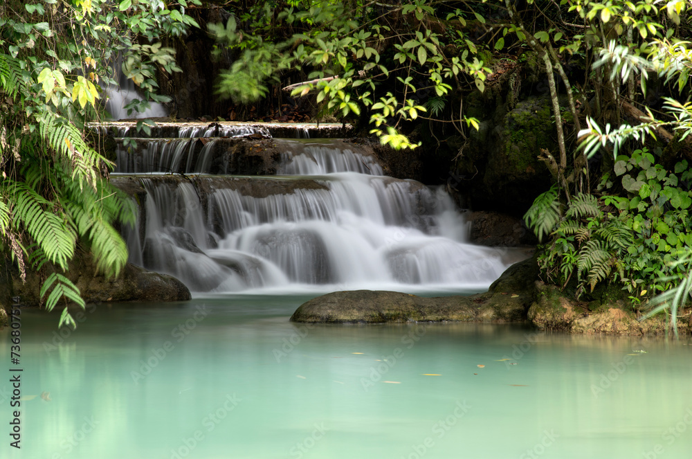 Long-exposure view of Kuang Si Falls in Luang Prabang, Laos