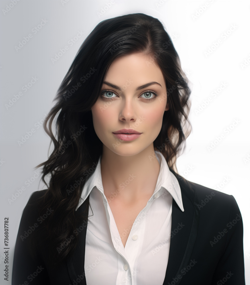Bussiness woman with dark hair and blue eyes, confident beautiful woman, professional woman in suit.
Bussiness woman with dark hair and blue eyes, confident beautiful woman, professional woman in suit.