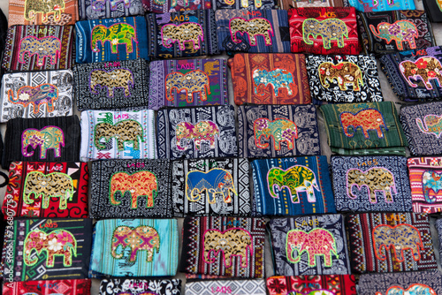View of the traditional handkerchiefs displayed in the market of Luang Prabang  Laos