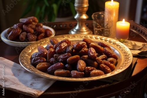 A plate of dates and nuts for breaking the fast on Eid