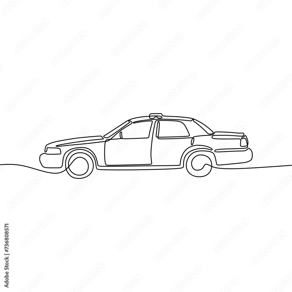 Single continous line art of a police car