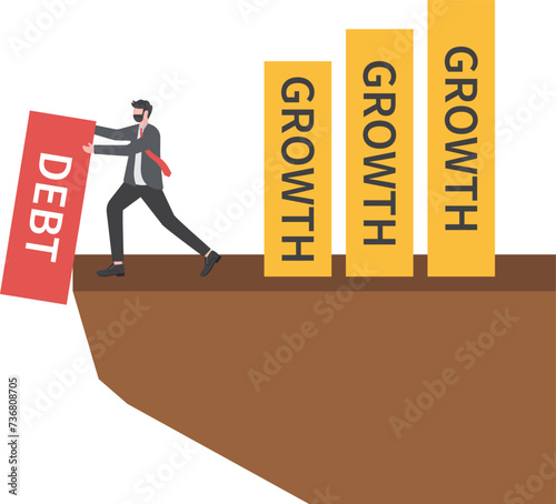 Man kicked the debt bar away from his body. concept


