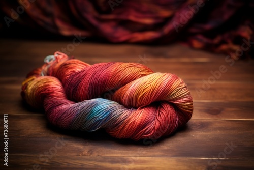 A skein of hand-dyed silk blend yarn