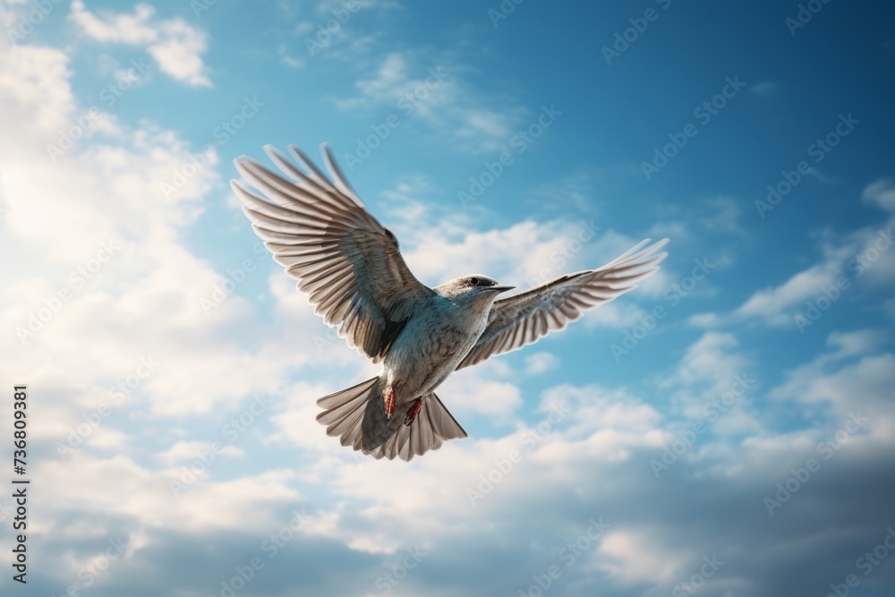 Fototapeta premium Airborne bird framed by a magnificent blue sky