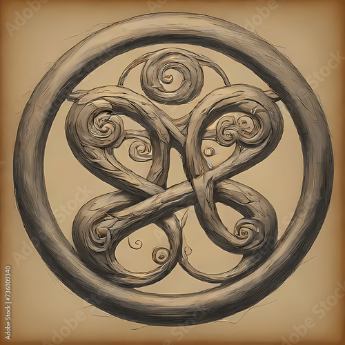 Celtic symbol, Triskelion, an ancient symbol representing spiruality,unity and three worlds photo