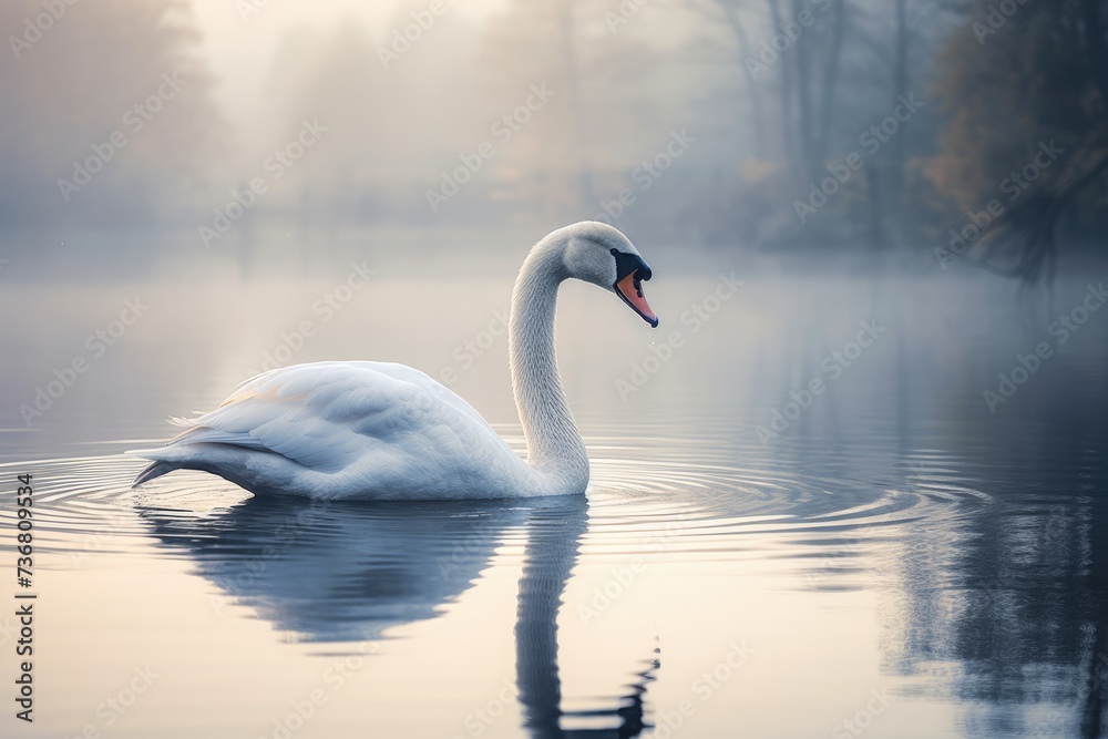 A swan gracefully gliding across on a calm lake, swan elegance in tranquil pond water . Ai generated A swan gracefully gliding across on a calm lake, swan elegance in tranquil pond water . Ai generated
