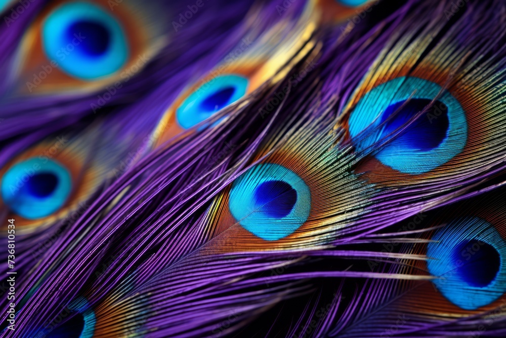 Obraz premium Macro image showcasing the intricate patterns of a peacock feather