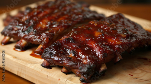 The smoky scent of slowcooked ribs dripping in a savory and sticky barbecue sauce.