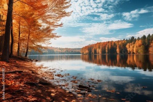 Scenic view of a lake surrounded by autumn trees