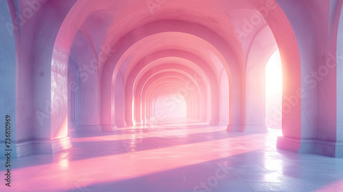 Arches and columns in a hall. Created with Ai