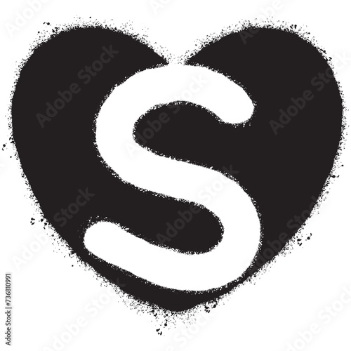 Spray Painted Graffiti font S inside heart isolated with a white background.