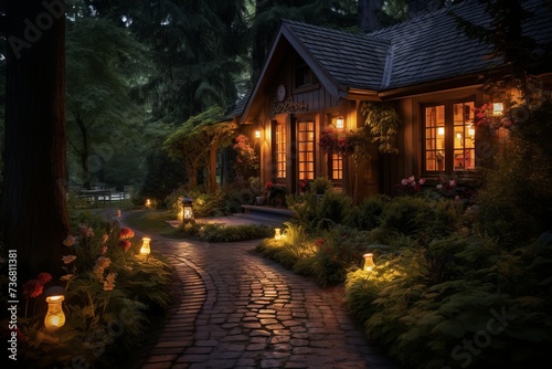 A candlelit path leading to a cozy cabin