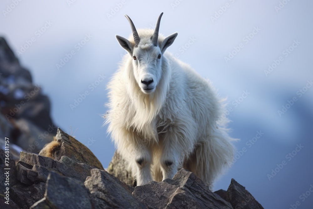 Obraz premium A close-up of a mountain goat on a rocky ledge