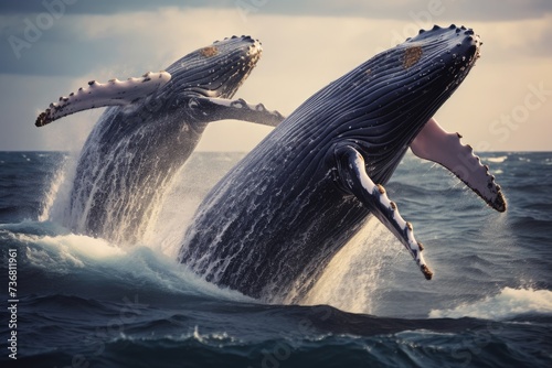 Humpback whales diving deep in the pacific, Ai generated © Tanu