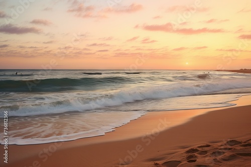 A serene beach at dusk with the tide gently rolling in © KerXing