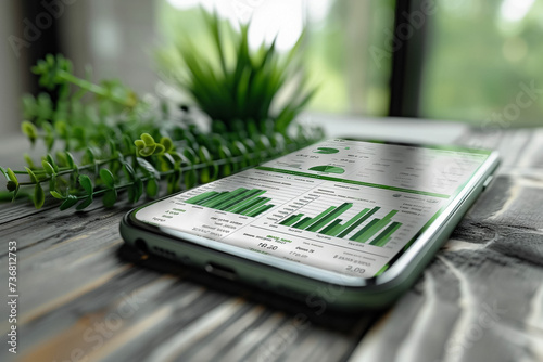 the concept of eco-friendly digital tax receipts and summaries Picture a smartphone app displaying a green sustainable dashboard of tax return confirmations and environmental photo