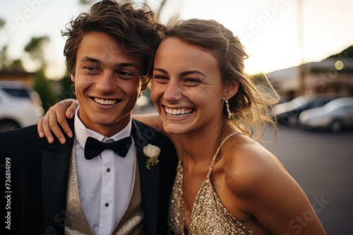 Joyful Prom Night: Elegant Teenage Couple Celebrating Together
