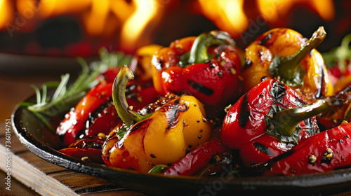 Plump and juicy these fireroasted peppers bring a burst of flavor to your taste buds. The flickering flames in the background add a cozy comforting ambiance to this simple