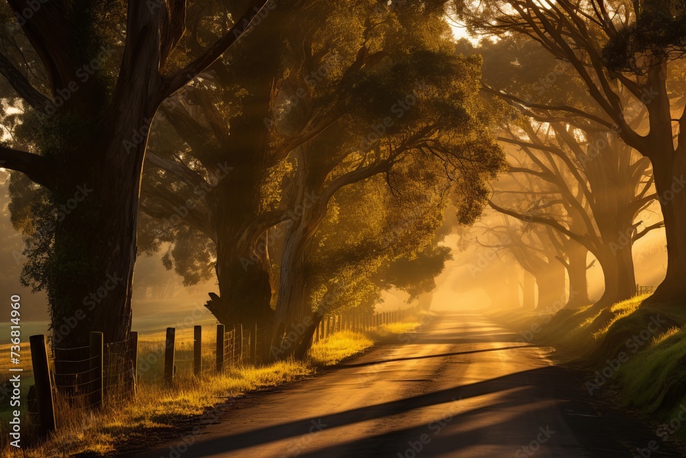The golden light on a country road