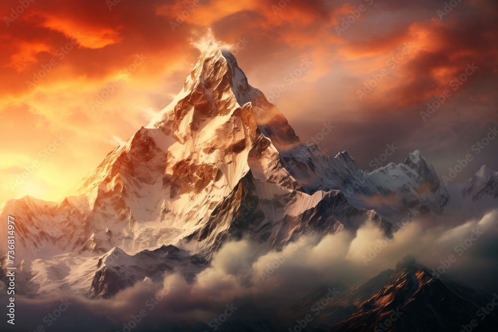 The grandeur of a mountain peak at dawn