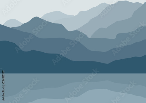 Beautiful landscape with lake. Vector illustration in flat style.