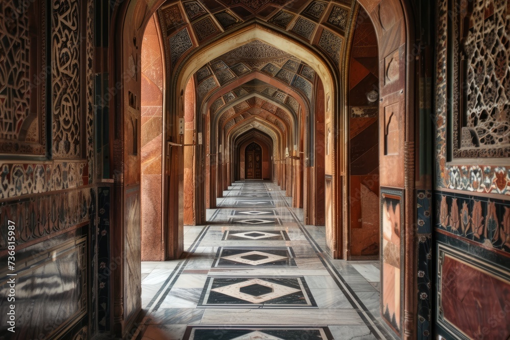 Beautiful mosque hallway in Islamic style